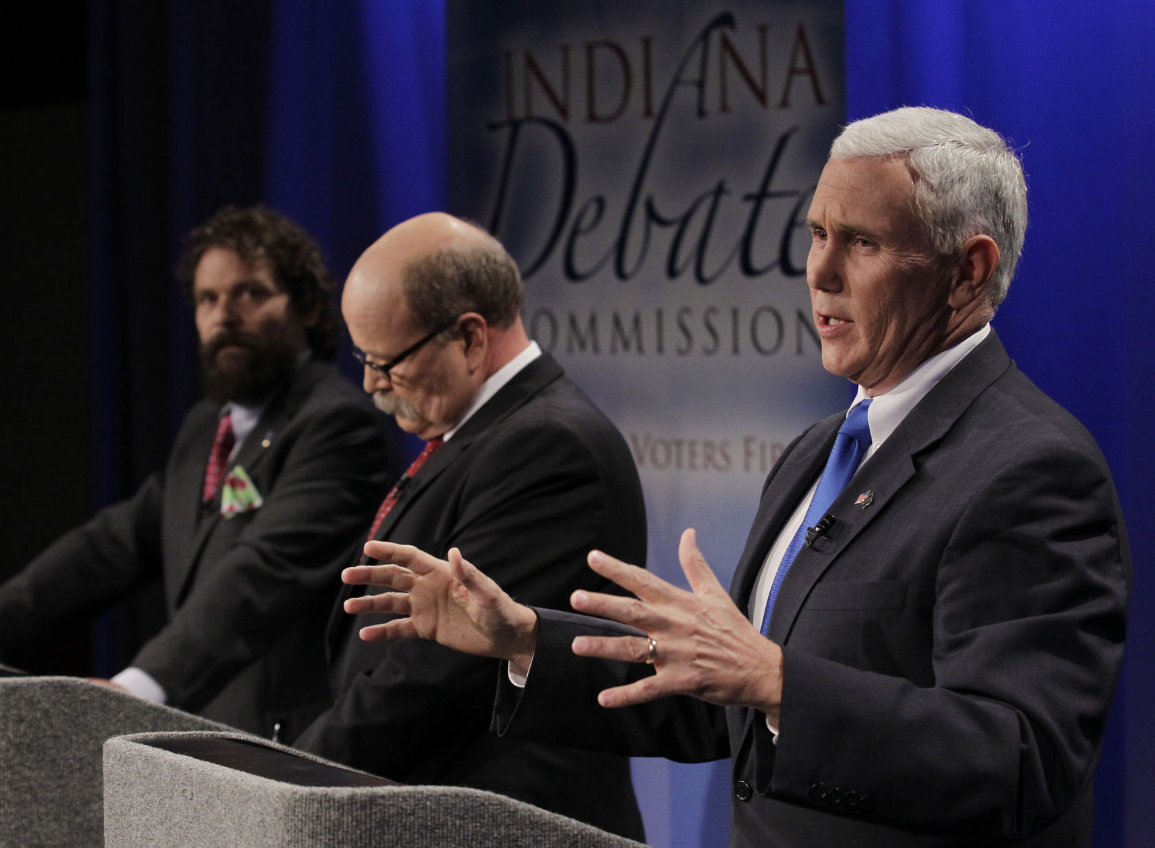Mike Pence with gubernatorial candidates John Gregg and Rupert Boneham, 2012